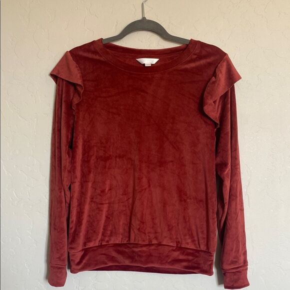 Women's Velour Ruffle Top - Rust - Picture 1 of 5